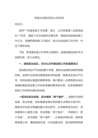 党员干部在国企巡察动员会上的讲话