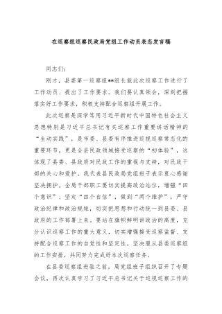 在巡察组巡察民政局党组工作动员表态发言稿