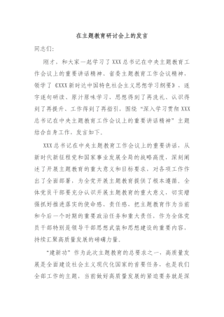 在主题教育研讨会上的发言