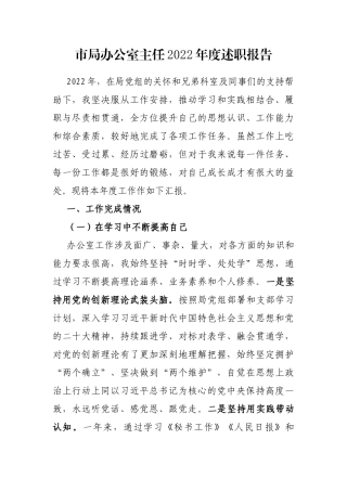 市局办公室主任2022年度述职报告