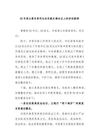 市局主要负责同志在巡察反馈会议上的讲话提纲