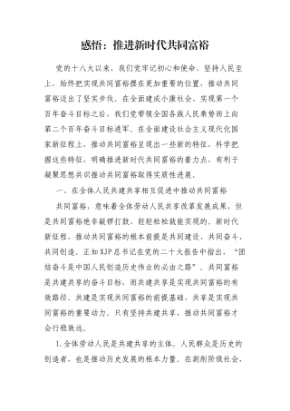 感悟：推进新时代共同富裕