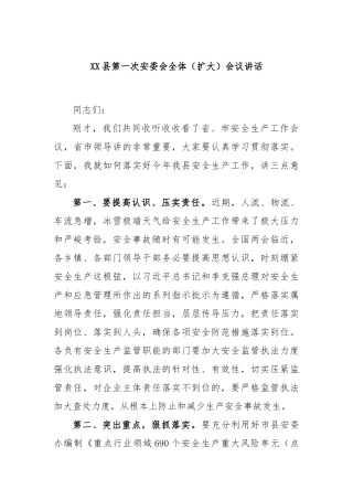 县第一次安委会全体（扩大）会议讲话