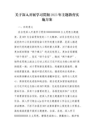 深入开展学习贯彻2023年主题教育实施方案