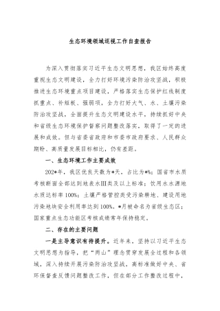 生态环境领域巡视工作自查报告