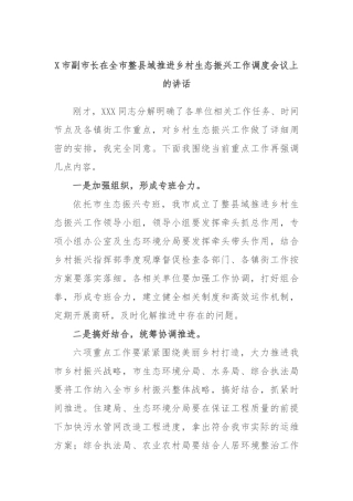 市副市长在全市整县域推进乡村生态振兴工作调度会议上的讲话