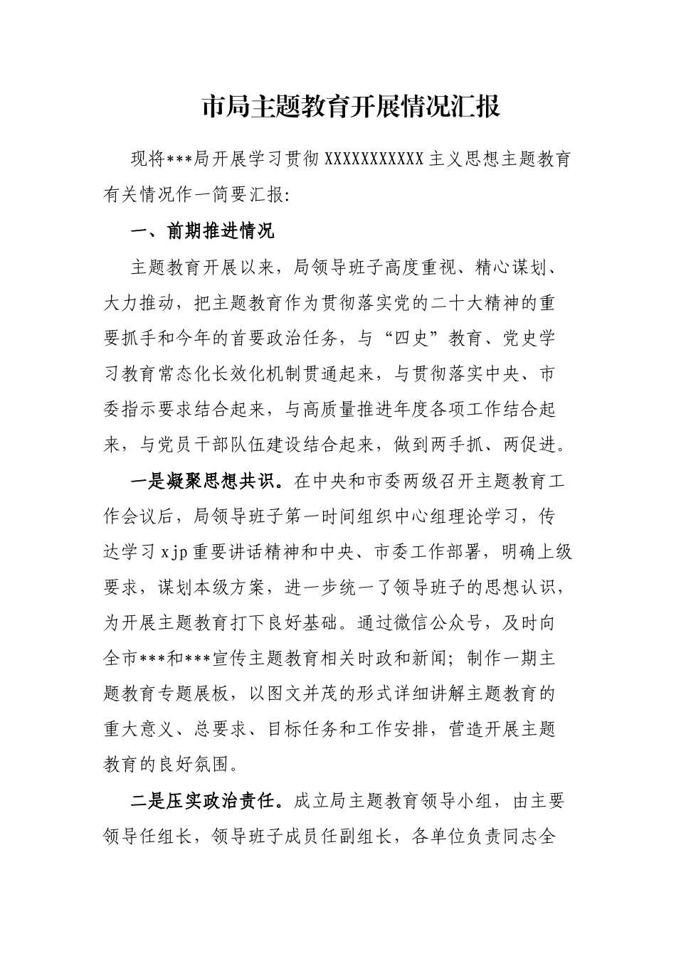 市局主题教育开展情况汇报_第1页