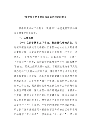 市局主要负责同志在本年的述职报告