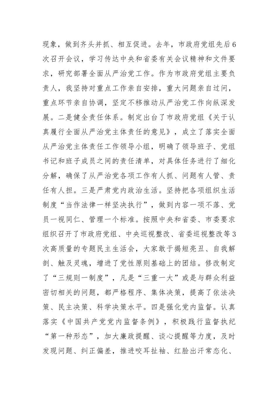 市人民政府党组领导班子落实全面从严治党主体责任和党风廉政建设责任制情况报告_第3页