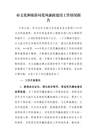 市文化和旅游局党风廉政建设工作情况报告