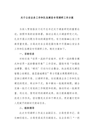 公安业务工作和队伍建设专项调研工作方案