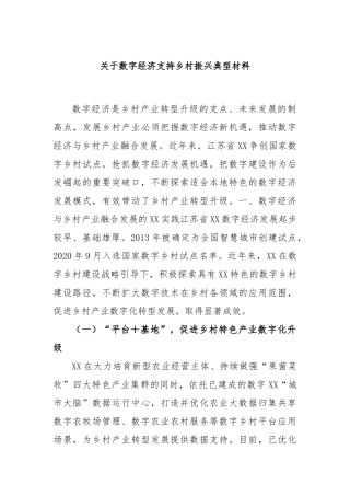 数字经济支持乡村振兴典型材料