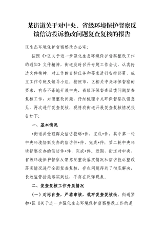 街道对中央、省级环境保护督察反馈信访投诉整改问题复查复核的报告