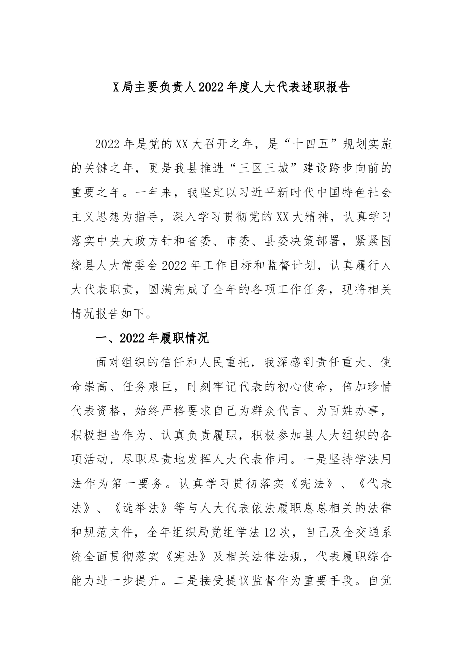 局主要负责人2022年度人大代表述职报告_第1页