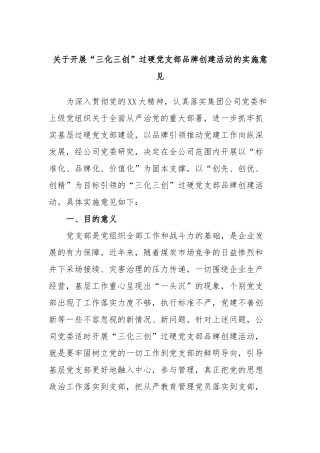开展“三化三创”过硬党支部品牌创建活动的实施意见