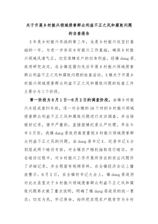 开展乡村振兴领域侵害群众利益不正之风和腐败问题的自查报告