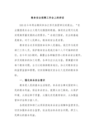 粮食安全保障工作会上的讲话