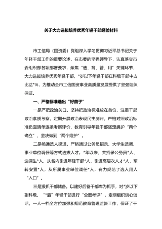 关于大力选拔培养优秀年轻干部经验材料