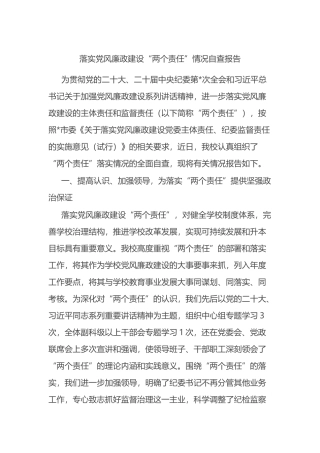 落实党风廉政建设“两个责任”情况自查报告