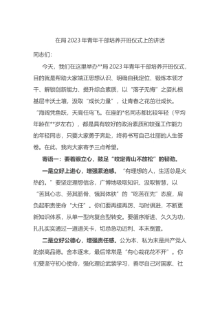 某局长在局2023年青年干部培养开班仪式上的讲话