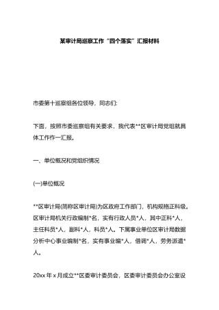 某审计局巡察工作“四个落实”汇报材料
