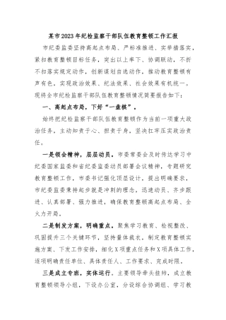 某市2023年纪检监察干部队伍教育整顿工作汇报