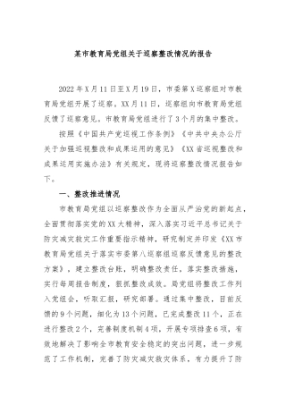 某市教育局党组巡察整改情况的报告