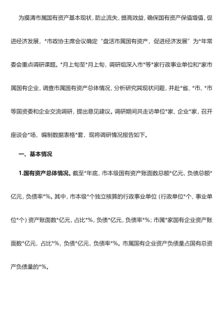 盘活市属国有资产促进经济发展的调研报告