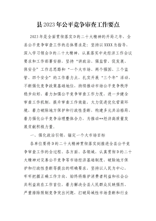 县2023年公平竞争审查工作要点