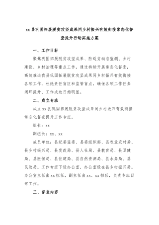 县巩固拓展脱贫攻坚成果同乡村振兴有效衔接常态化督查提升行动实施方案
