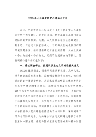 2023年大兴调查研究心得体会汇报