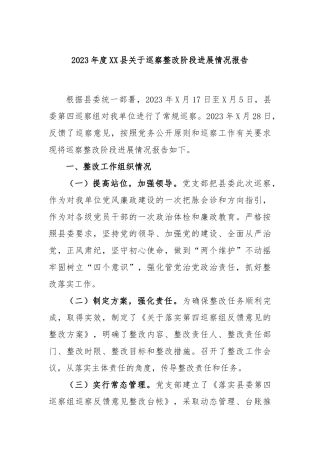 2023年度县巡察整改阶段进展情况报告