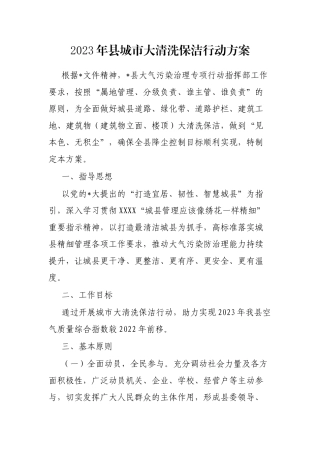 2023年县城市大清洗保洁行动方案
