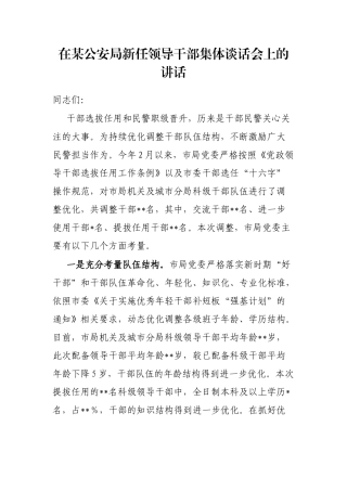 在某公安局新任领导干部集体谈话会上的讲话