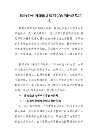 国有企业内部审计监督方面的问题及建议