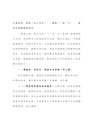 汇报材料：坚持“以人为本” 、聚焦“一老一小”， 将民生保障落到实处