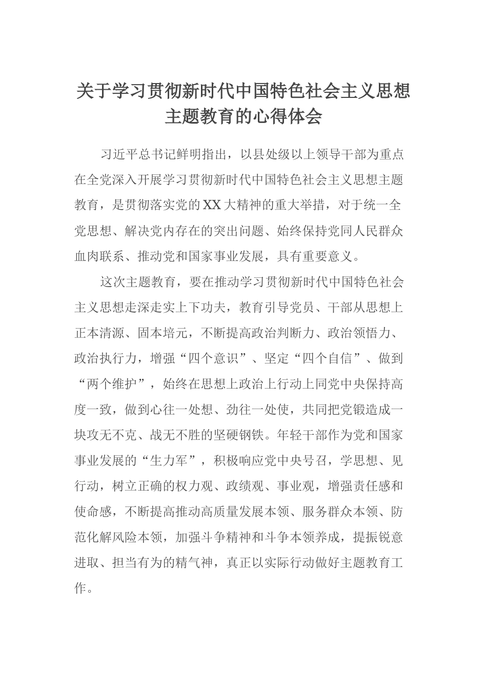 关于学习贯彻新时代中国特色社会主义思想主题教育的心得体会_第1页
