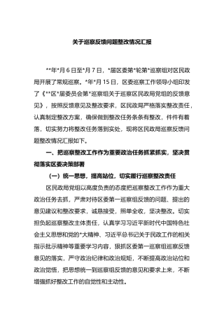 关于巡察反馈问题整改情况汇报