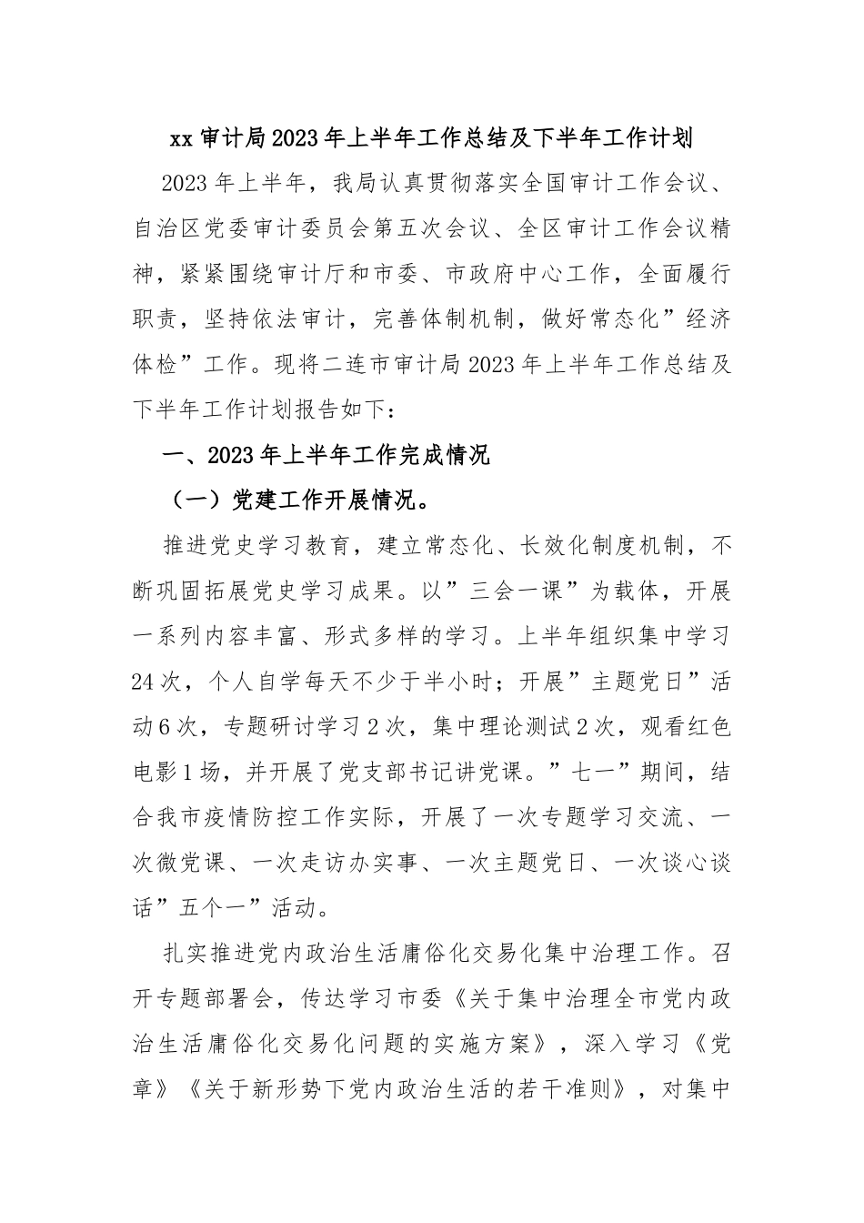 审计局2023年上半年工作总结及下半年工作计划_第1页