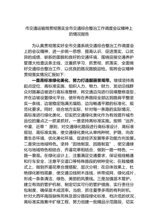 市交通运输局贯彻落实全市交通综合整治工作调度会议精神上的情况报告（总结）