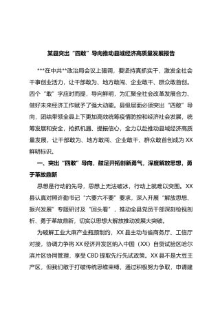县突出“四敢”导向推动县域经济高质量发展报告