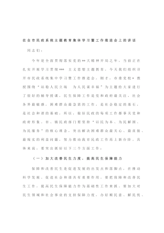 在全市民政系统主题教育集体学习暨工作推进会上的讲话