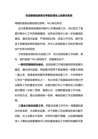 在巡察组巡察意见专题反馈会上的表态发言