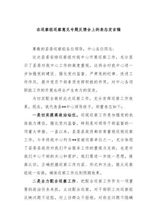 在巡察组巡察意见专题反馈会上的表态发言稿