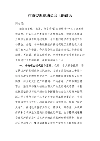 在市委巡视动员会上的讲话