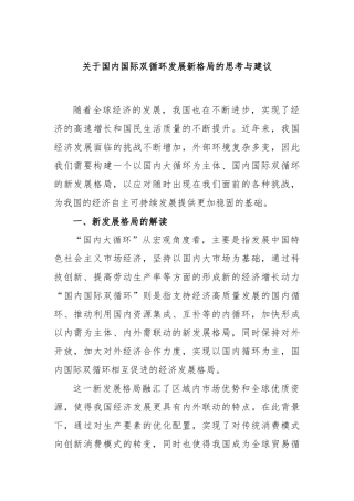 国内国际双循环发展新格局的思考与建议