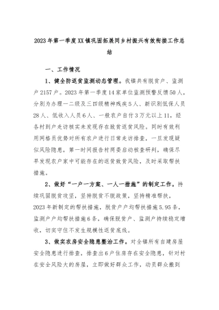 2023年第一季度镇巩固拓展同乡村振兴有效衔接工作总结