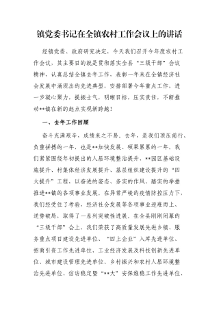 镇党委书记在全镇农村工作会议上的讲话