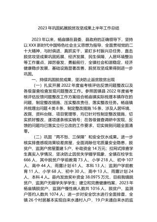 2023年巩固拓展脱贫攻坚成果上半年工作总结