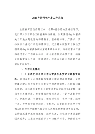 2023年阶段性年度工作总结